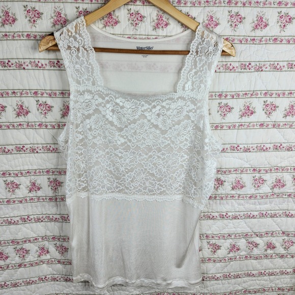 WinterSilks Tops - WinterSilks Lace Tank Top Silk Sleeveless Layering Top XL